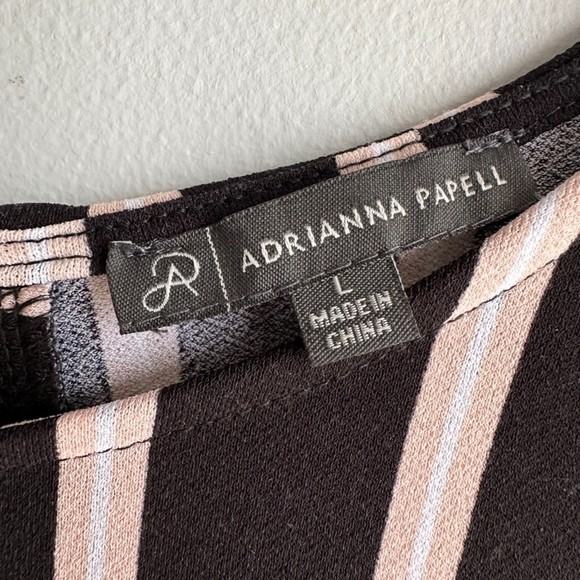 ADRIANNA PAPELL Black and Pink Striped 3/4 Sleeve Ladies Career Blouse, L - Picture 3 of 6